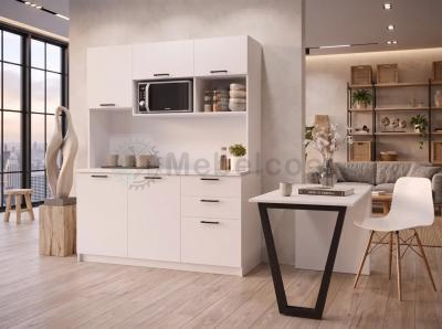 Комплект Агата 30 со столом BMS 1 для квартиры-студии в скандинавском стиле с местом под микроволновку в белом цвете 