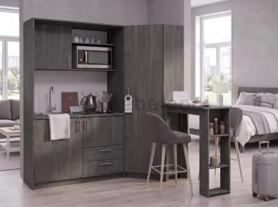 Угловая мини-кухня Грань 3-1 mebelcool.ru с размерами: 1,8 м * 1,6 м, с барной стойкой, с угловым шкафом, с местами под мойку и под холодильник в цвете железный камень